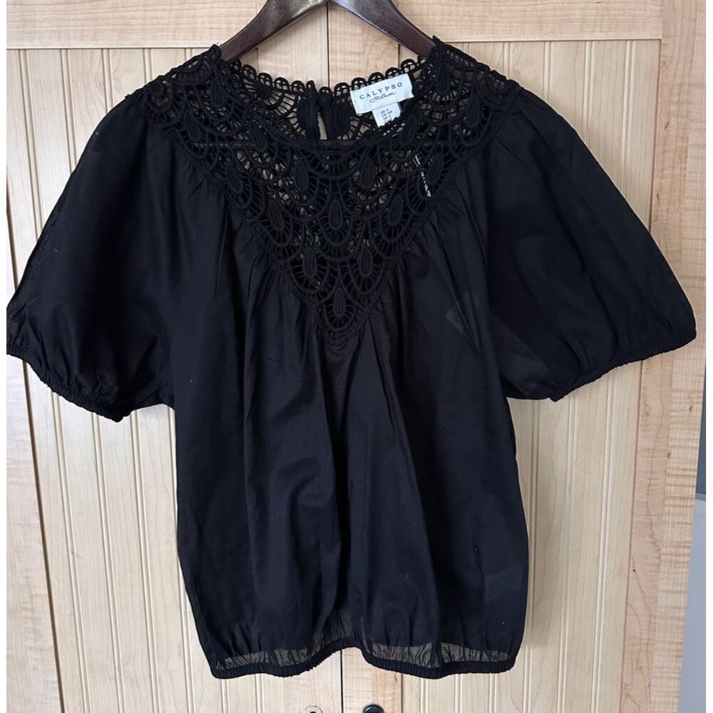 Calypso St. Barth NEW Black Lace Embroidered Blouse Shirt Top Sz S Cotton